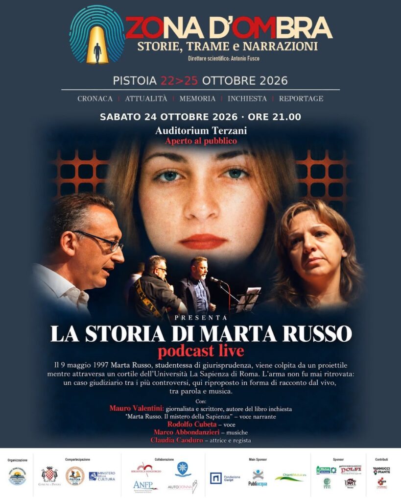 Locandina del podcast live La storia di Marta Russo, Zona d’Ombra, 24 ottobre 2026