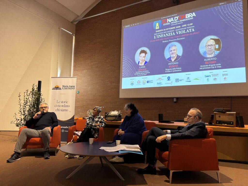 L’infanzia violata: il caso Cip & Ciop: un momento dell’incontro alla Biblioteca San Giorgio, Zona d’Ombra, 24 ottobre 2026