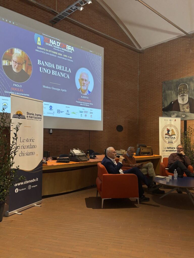 Banda della Uno Bianca: un momento dell’incontro alla Biblioteca San Giorgio, Zona d’Ombra, 24 ottobre 2026