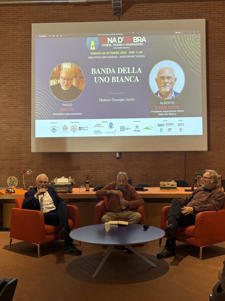 Banda della Uno Bianca: un momento dell’incontro alla Biblioteca San Giorgio, Zona d’Ombra, 24 ottobre 2026