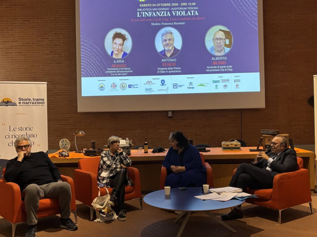 L’infanzia violata: il caso Cip & Ciop: un momento dell’incontro alla Biblioteca San Giorgio, Zona d’Ombra, 24 ottobre 2026
