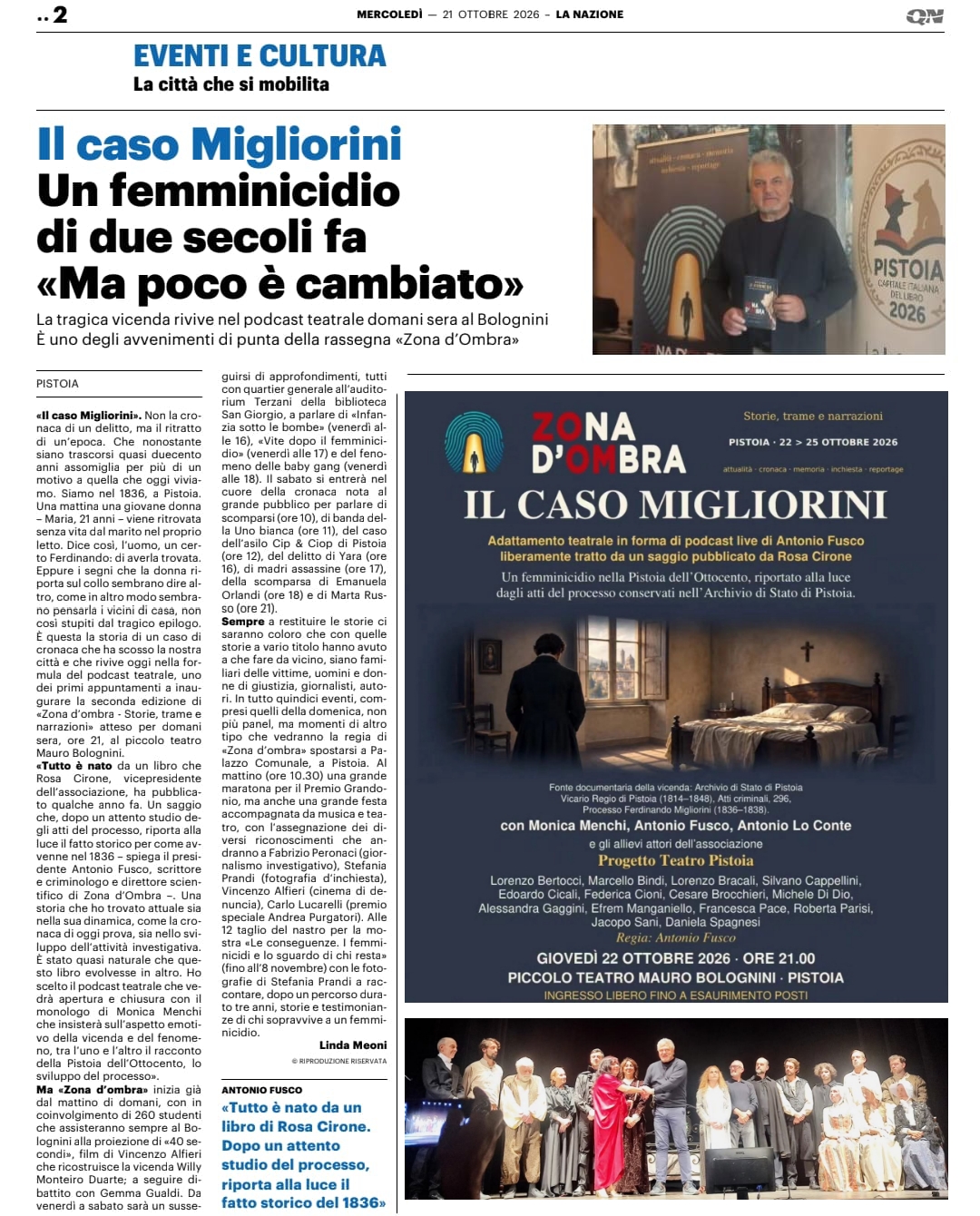 La Nazione del 21 ottobre 2026: Il caso Migliorini, un femminicidio di due secoli fa