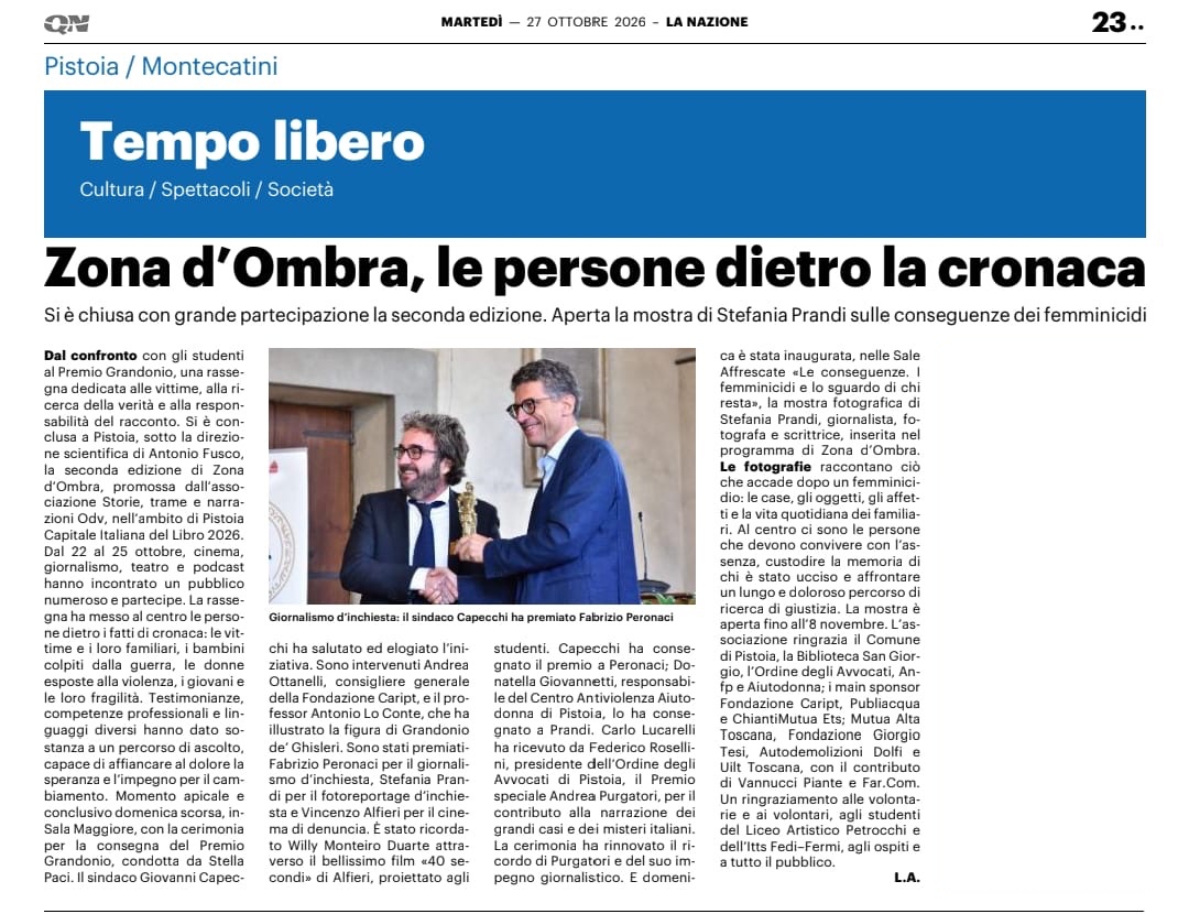 La Nazione del 27 ottobre 2026: Zona d’Ombra, le persone dietro la cronaca